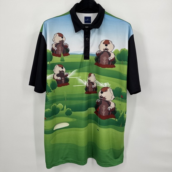 ReadyGolf Caddyshack Polo Shirt Men's Size 2XL Green Gopher Stretch Comedy Adult - Picture 1 of 9